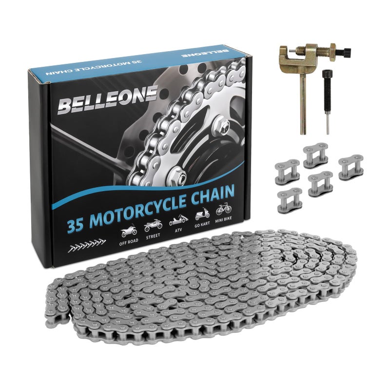 Belleone #35 Roller Chain 10 Feet -320 Links #35 Chain with Chain Breaker & 5 Connecting Links for Go Karts, Motorcycles, Mini Bikes, Bycicles, Other Home and Industrial Machinery - Image 1